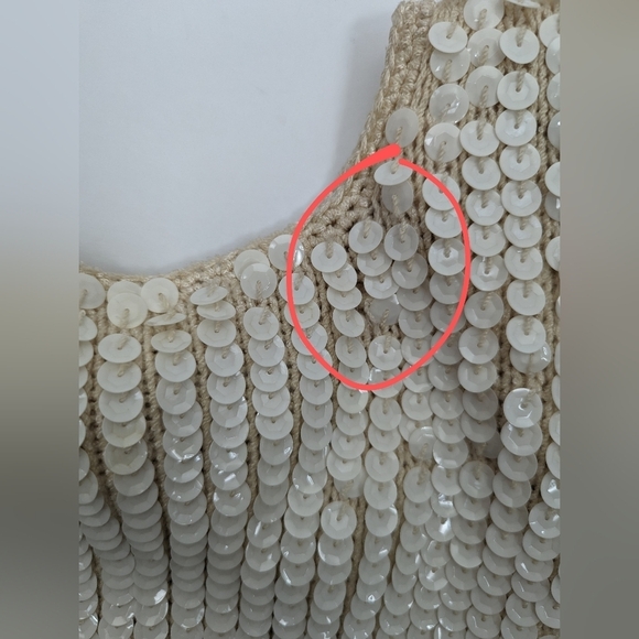 Vintage E. Haas & Co Sequin Wool Top Open Back Puff Sleeve Cream Rare Find Sze M - Picture 6 of 13